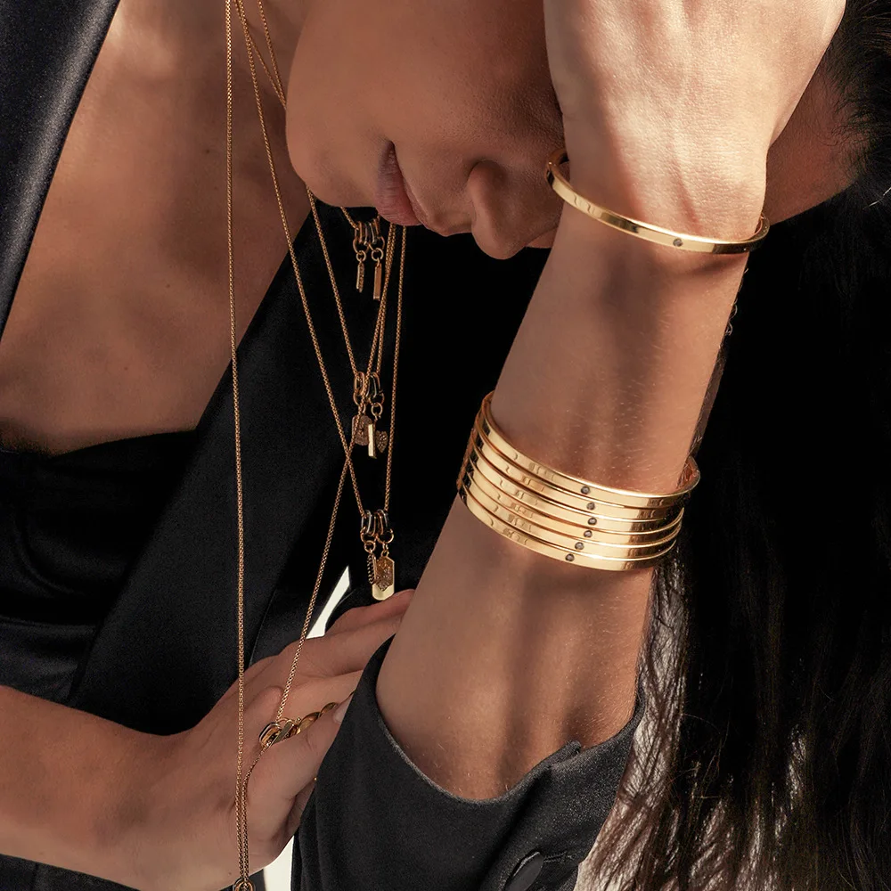 Bracciale N&S in Acciaio Inox Placcato Oro 18K con Zirconi Geometrico Scintillante con Cristalli Regolabile Elegante Lussuoso e Minimalista