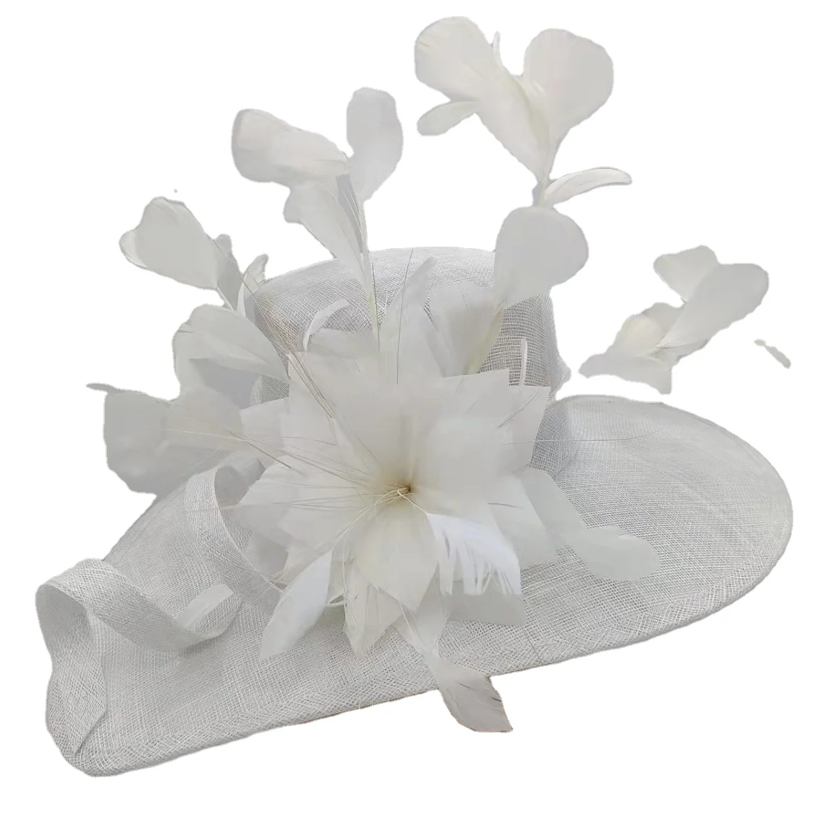 Elegante Cappello Fascinator Bianco in Sinamay per Donne Stile Kentucky Derby per Tea Party Matrimoni e Chiesa Vendita all'Ingrosso