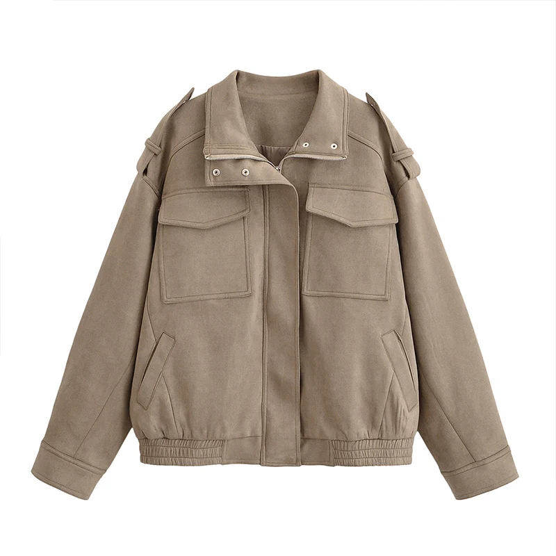 ZATRHMBM autunno abbigliamento donna 2025 nuova moda Suede pelle testurizzata giacca Casual Slim giacca da donna con risvolto a manica lunga