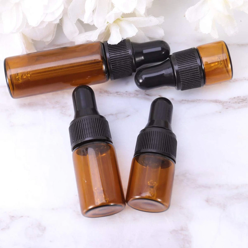 Flacone Contagocce in Vetro Ambrato Trasparente Vuoto con Coperchio per Olio Essenziale 1ml 2ml 3ml 5ml Mini Bottiglia Contagocce in Vetro con Serigrafia