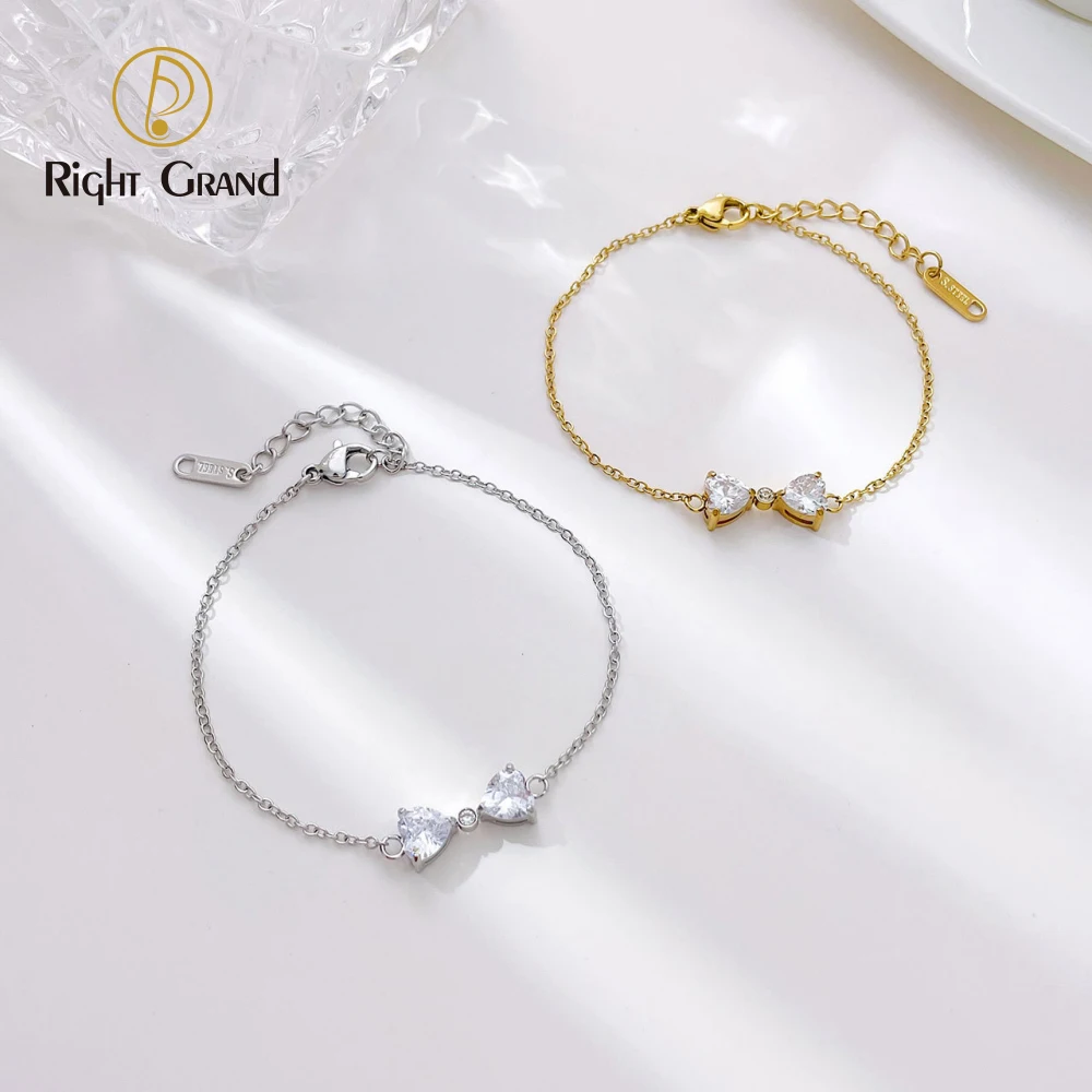 Gioielli di moda 18k oro placcato in acciaio inox bracciale a catena da donna fiocco con nodo zircone bracciale gioielli da donna