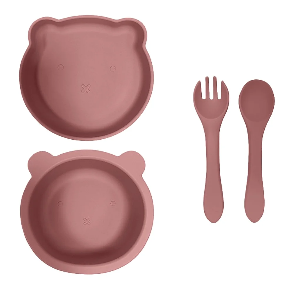 Vendita calda per bambini Set di stoviglie morbido cucchiaio e forchetta per alimenti in Silicone per l'alimentazione del bambino piatto per cena ciotola con aspirazione