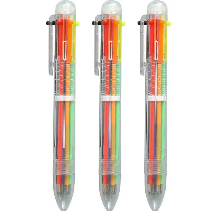 Commercio all'ingrosso di HAITU 6 in 1 colori penna a sfera di inchiostro Multi-colore di plastica sei colori penna a sfera di olio