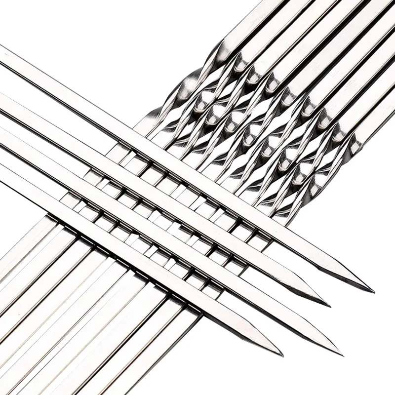 Per esterno in acciaio inox BBQ Grill spiedino in metallo ferro piatto per barbecue Stick per grigliare e grigliare strumenti