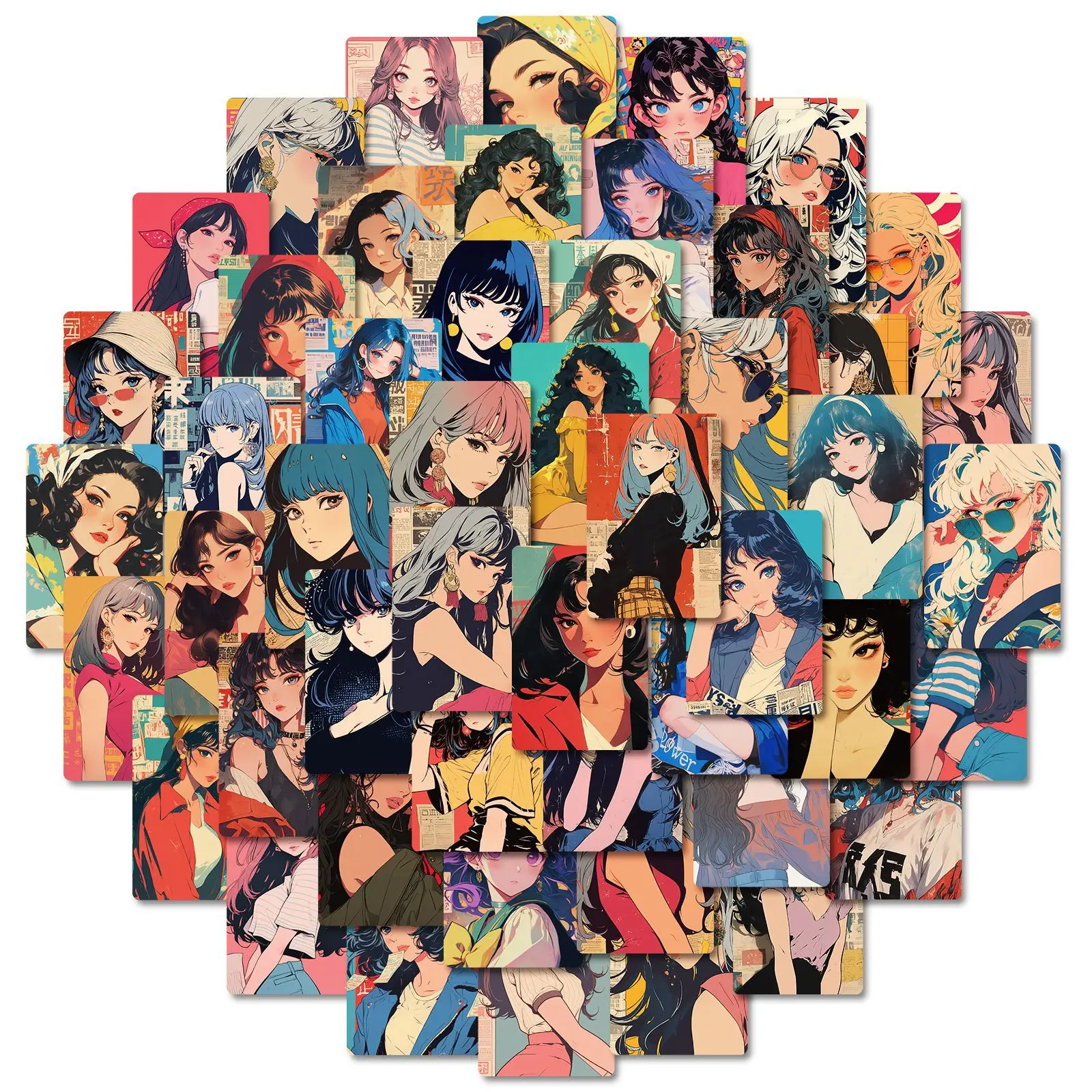 50 pezzi Retro Vaporwave bella ragazza adesivi Graffiti per decorazione del telefono portatile 80s giapponese città delle ragazze adesivi