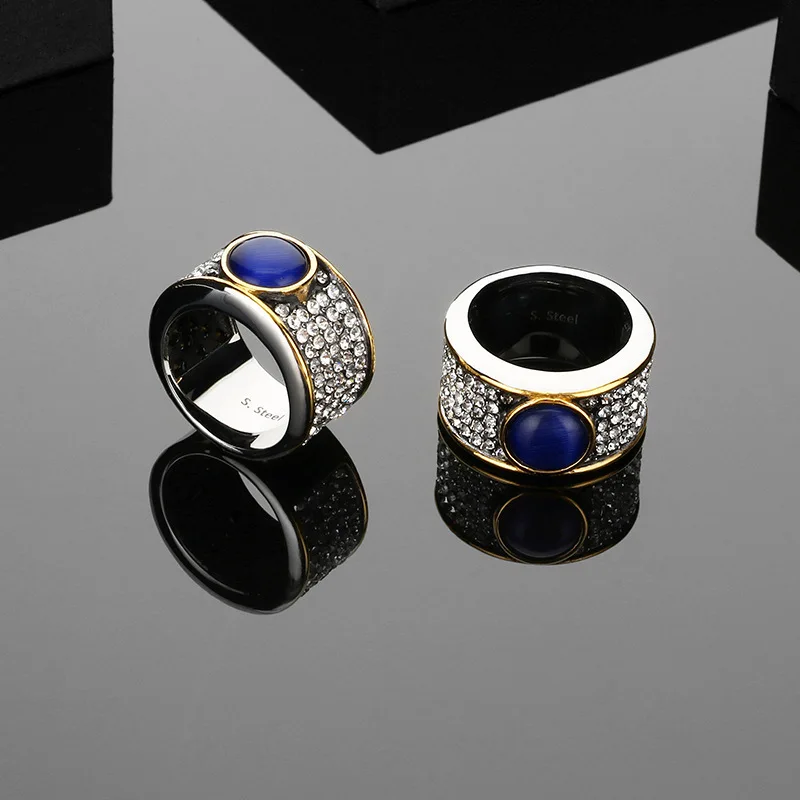 Bracciale Hip Hop in Acciaio al Titanio con Diamanti Anello da Uomo Vintage di Lusso Francese con Diamanti e Zaffiri in Acciaio al Titanio