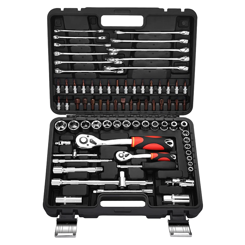 78 Pcs Socket Tool Set di utensili manuali professionali 78 Pcs 1/2 "1/4" 24t Cr-v Set di strumenti per chiavi a cricchetto strumento manuale di riparazione automatica portatile