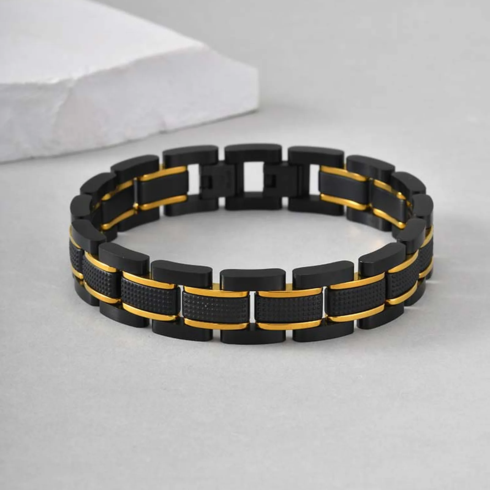 Bracciale a Catena Staccabile in Acciaio Inossidabile per Uomo Alla Moda Bracciale Trendy Placcato Oro Stile Catena per Orologio