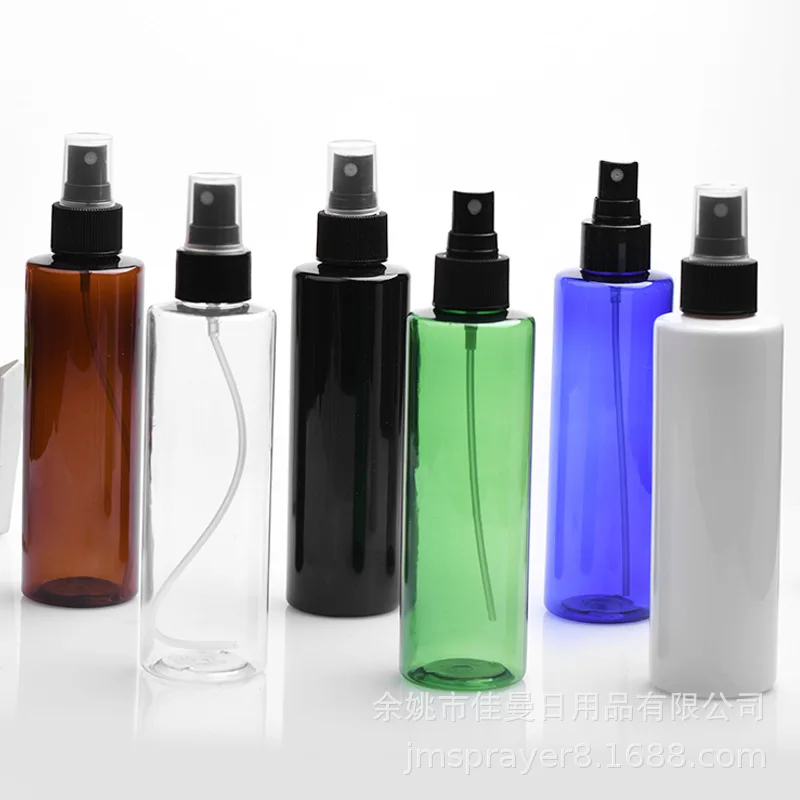 Bottiglia vuota in plastica per animali domestici con spalla piatta da 200 ml di nebbia Fine blu verde chiaro di colore bianco