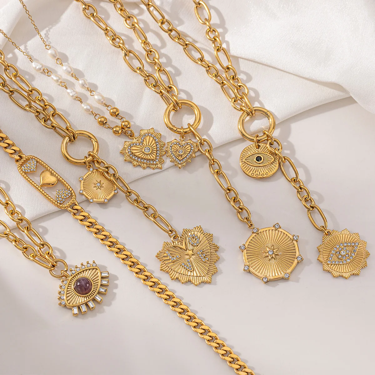 Collana di gioielli di moda di personalità in acciaio inox placcato oro 18K catena catena catena di zirconi ciondolo collana