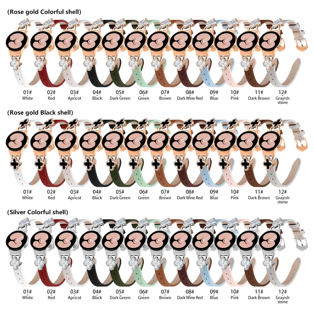 2025 Eraysun New Fashion Vier blättriges Leder Smart Armband für Samsung Watch 6 20mm Smart Watch Armband