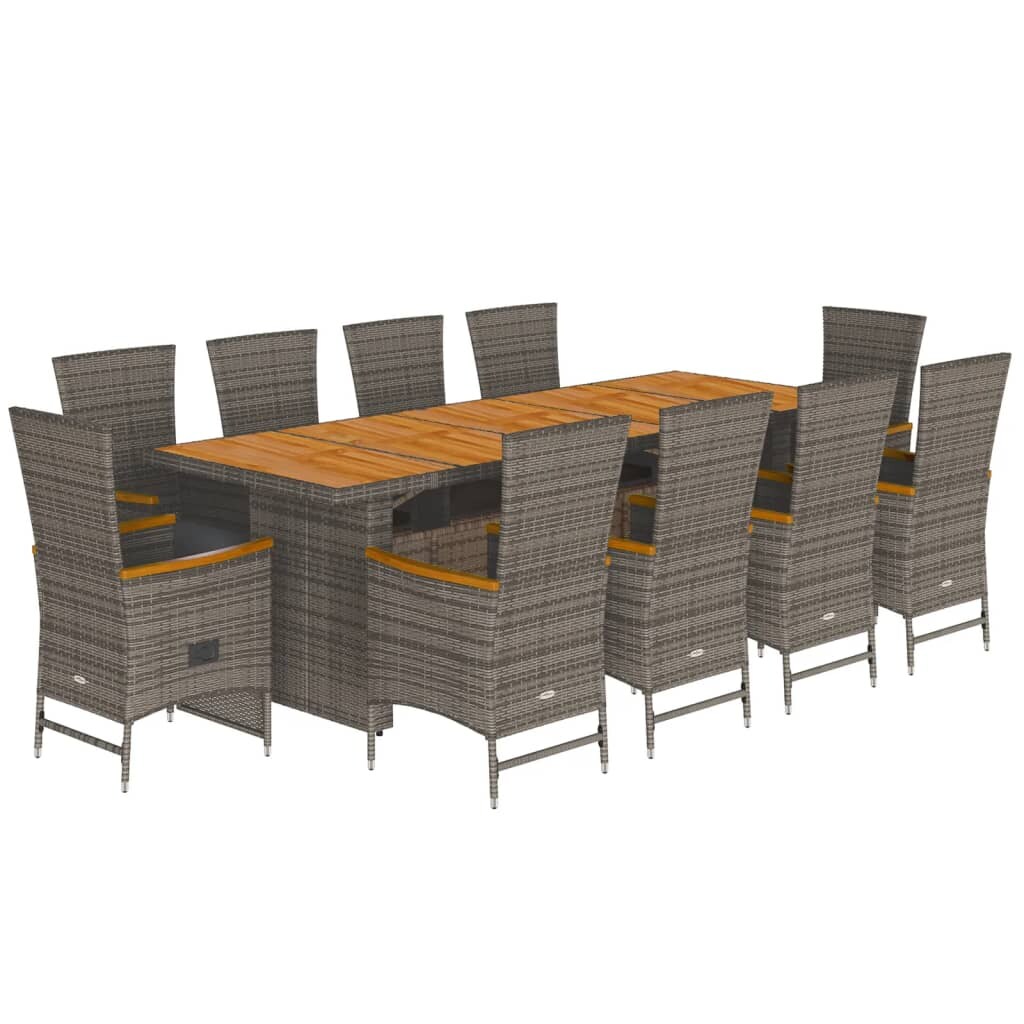 vidaXL 11-tlg. Garten-Essgruppe mit Kissen Grau Poly Rattan Image