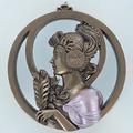 Art Nouveau Decorative Lady With Leaves Bronze Wall Mirror - Facing Left