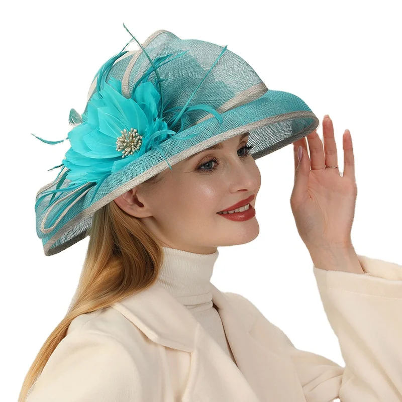 Moda donna lusso a tesa larga Kentucky Derby Sinamay festa Fascinators cappelli da sposa chiesa cappello elegante fantasia per le donne Derby