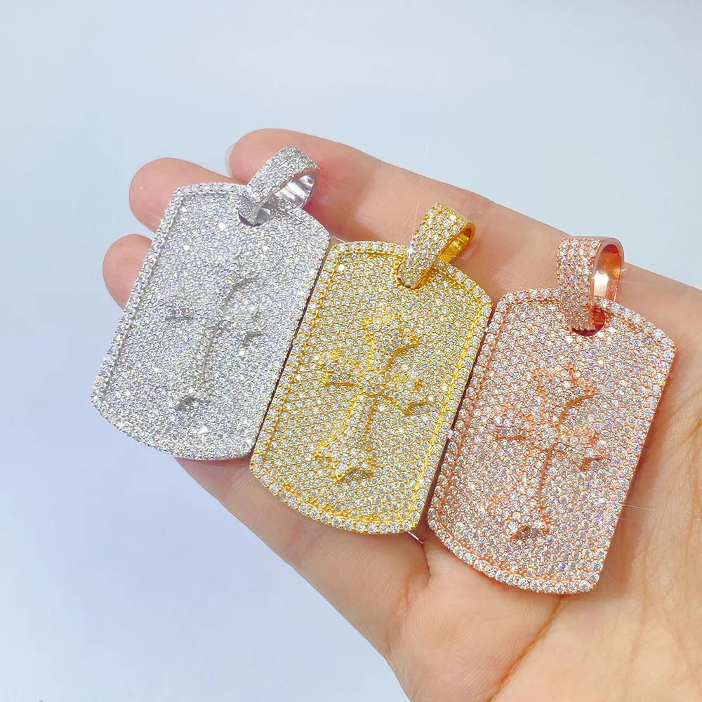 Moda con ciondolo da uomo 925 in argento Sterling VVS Moissanite gioielli Hip Hop con ciondolo a forma di diamante con ciondolo a croce grande