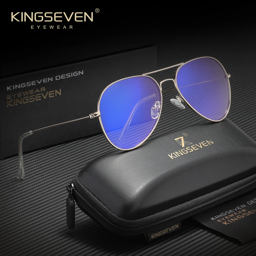 KINGSEVEN Modische Pilotenbrille mit Blaulichtfilter Trendige Großrahmige Anti-Blaulicht Computer-Schutzbrille Unisex Image