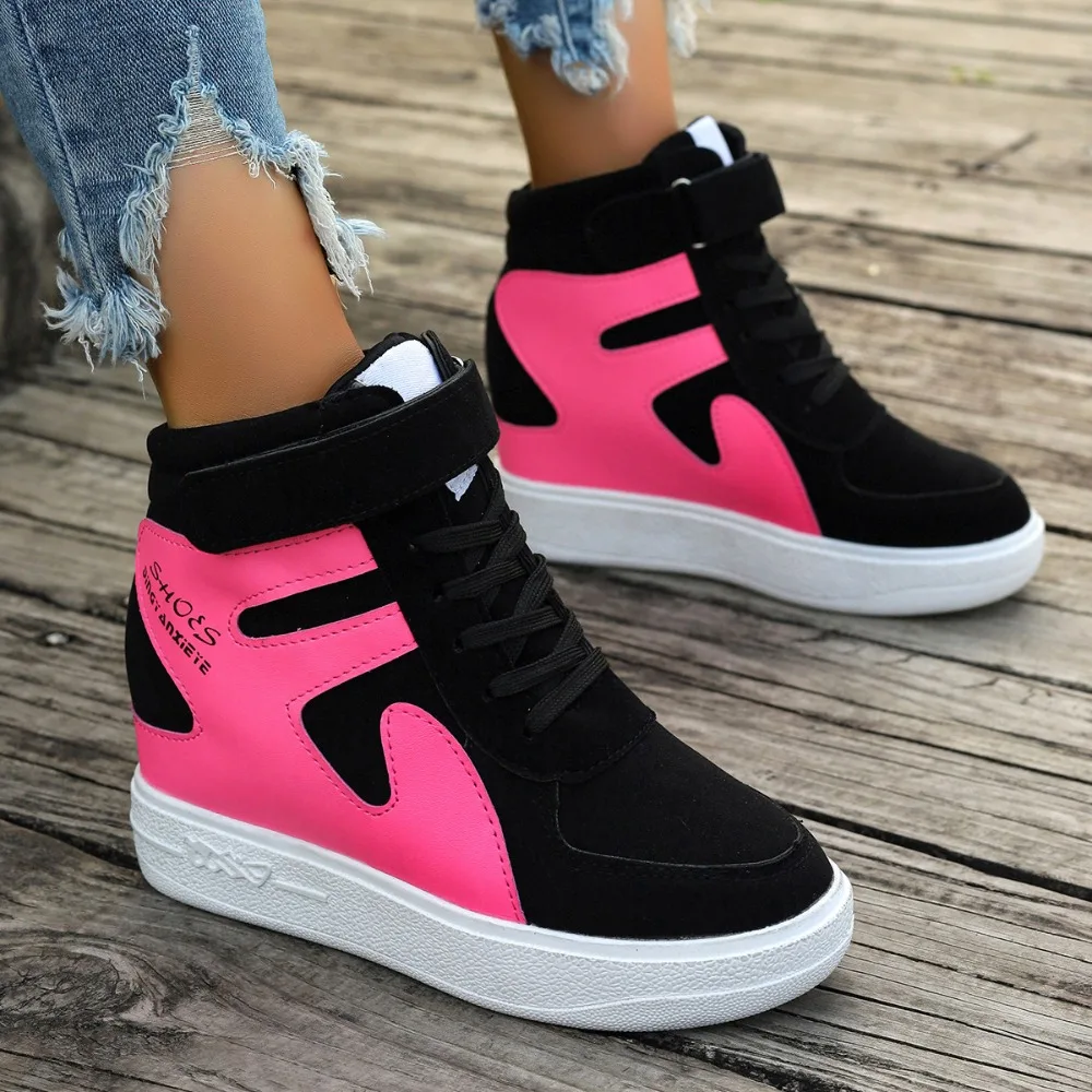 Herbst Winter Turnschuhe High Top Plattform Turnschuhe Frauen Casual Keile Schuhe Damen Schuhe Schwarz Plattform Vulkanisieren Frauen Mode