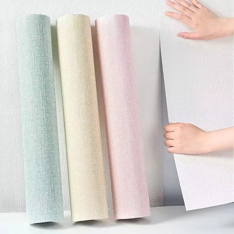 Leinen 3D Schaumstoff Wandaufkleber Selbstklebende PVC Farbige Verdickte Wasserdichte Hintergrundwand Renovierung Tapete Wandsticker