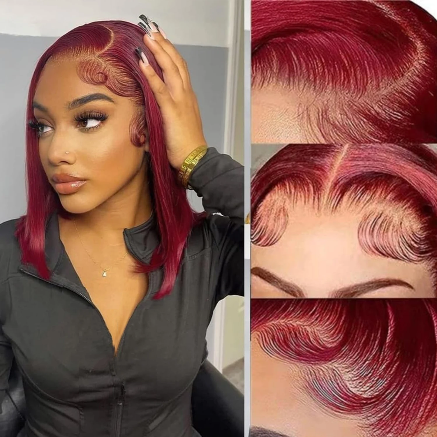 Parrucca Bob bordeaux Capelli umani 13x4 Frontale in pizzo dritto 99J Parrucche corte per capelli umani Parrucca rossa Parrucca anteriore per capelli umani Capelli umani colorati