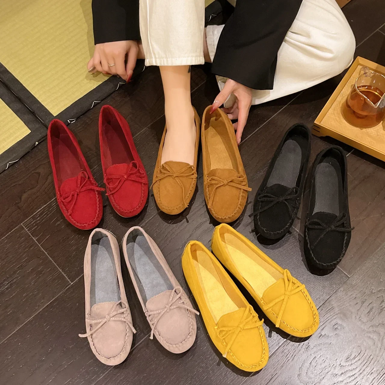 Neue Damen-Loafer zum Hineinschlüpfen, flache Schuhe für Damen, Marke, Frühling und Herbst, lässige flache Schuhe, Leder, Kaschmir, einzelne Schuhe, Übergröße 43