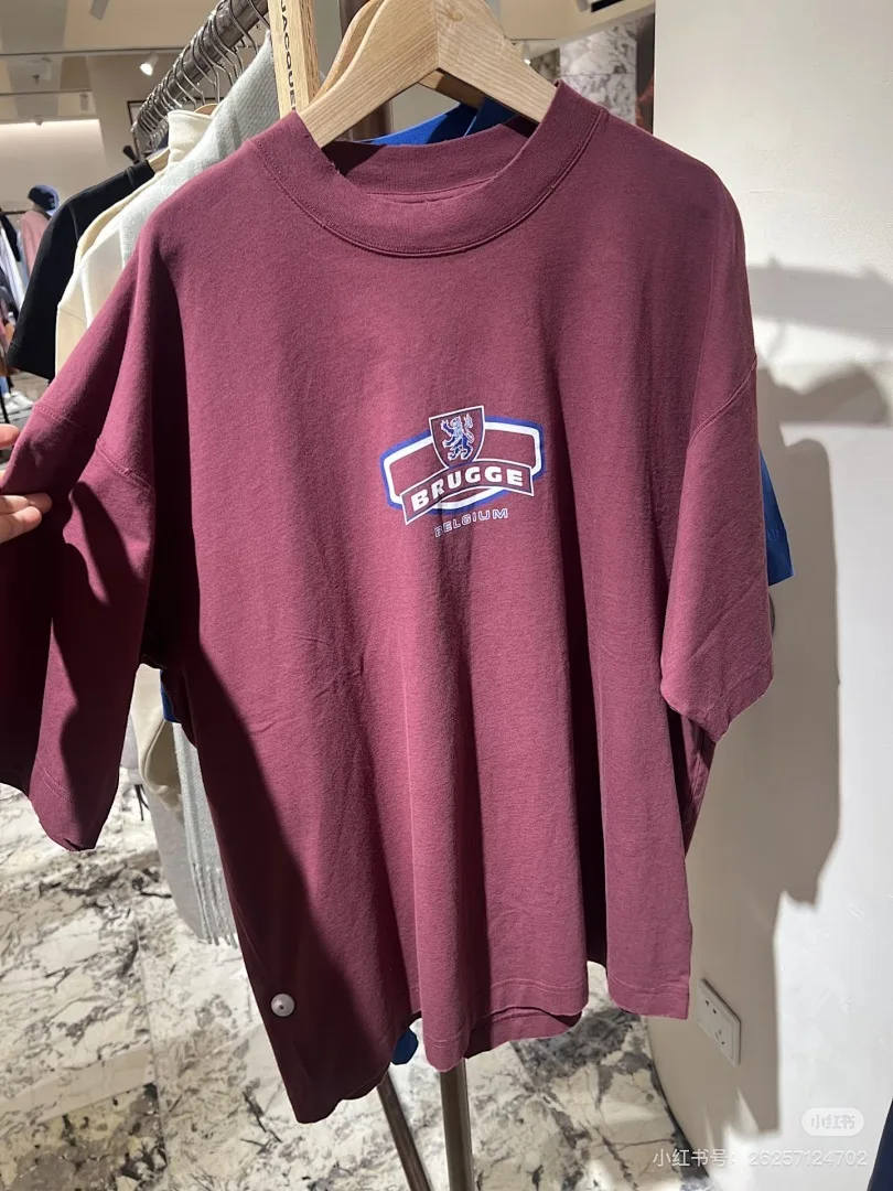 2026 Beste Version VT Belgien Brügge ‌ Bedruckte Damen- und Herren-Freizeit-T-Shirts, Hip-Hop-Oversize-T-Shirts für Herren, lässiges rotes Baumwoll-T-Shirt