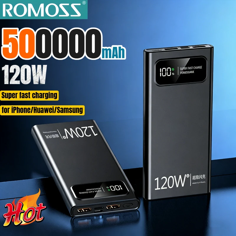 ROMOSS 500000mAh Power Bank LED-Digitalanzeige 120W Hochleistungs-Schnellladegerät Tragbare externe Batterie für iPhone Neu Image