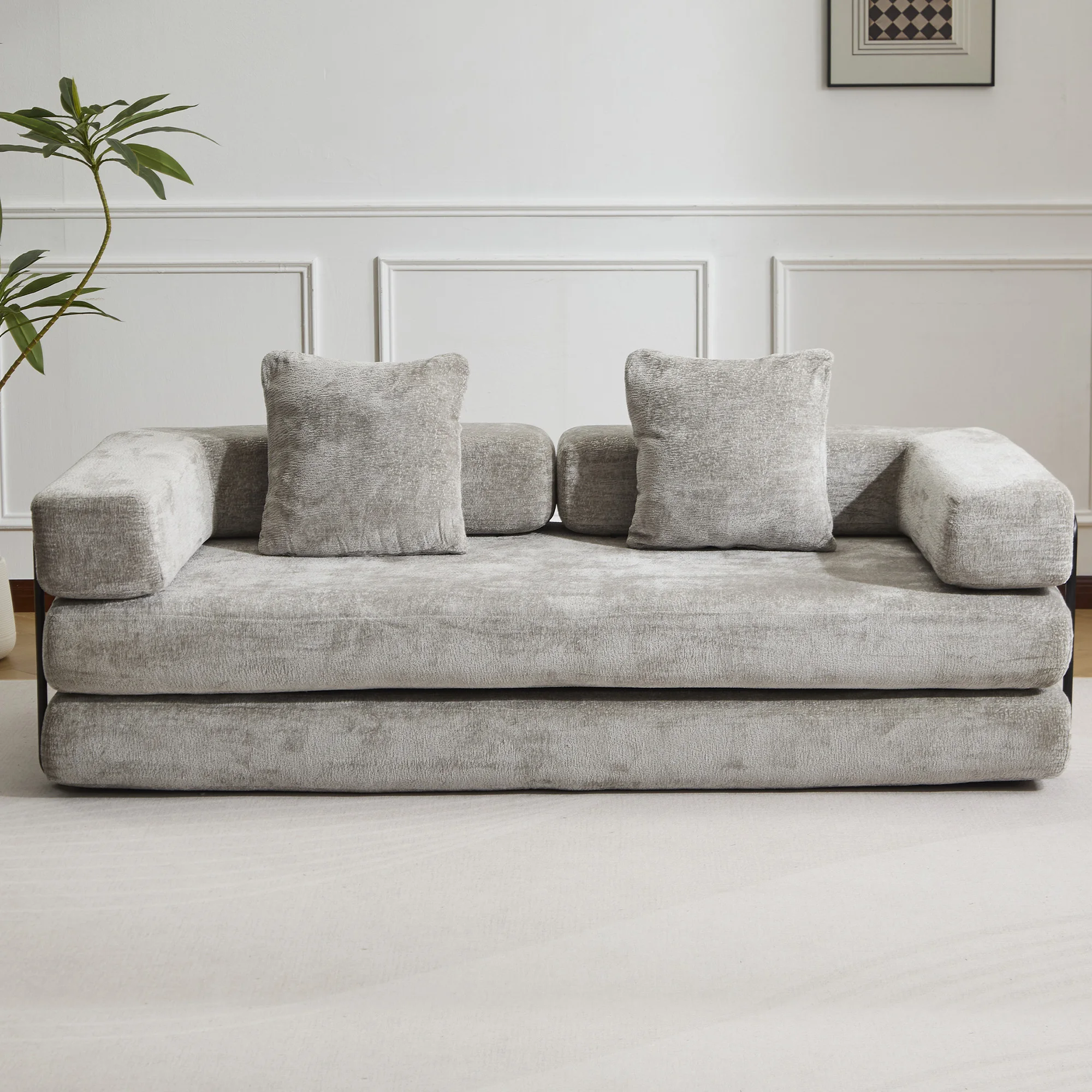 Hellgraues Komprimierbares Schlafsofa, Keine Montage Nötig, Faltbare Bodencouch, Weiches Zweisitzer-Sofa für Wohnzimmer Image