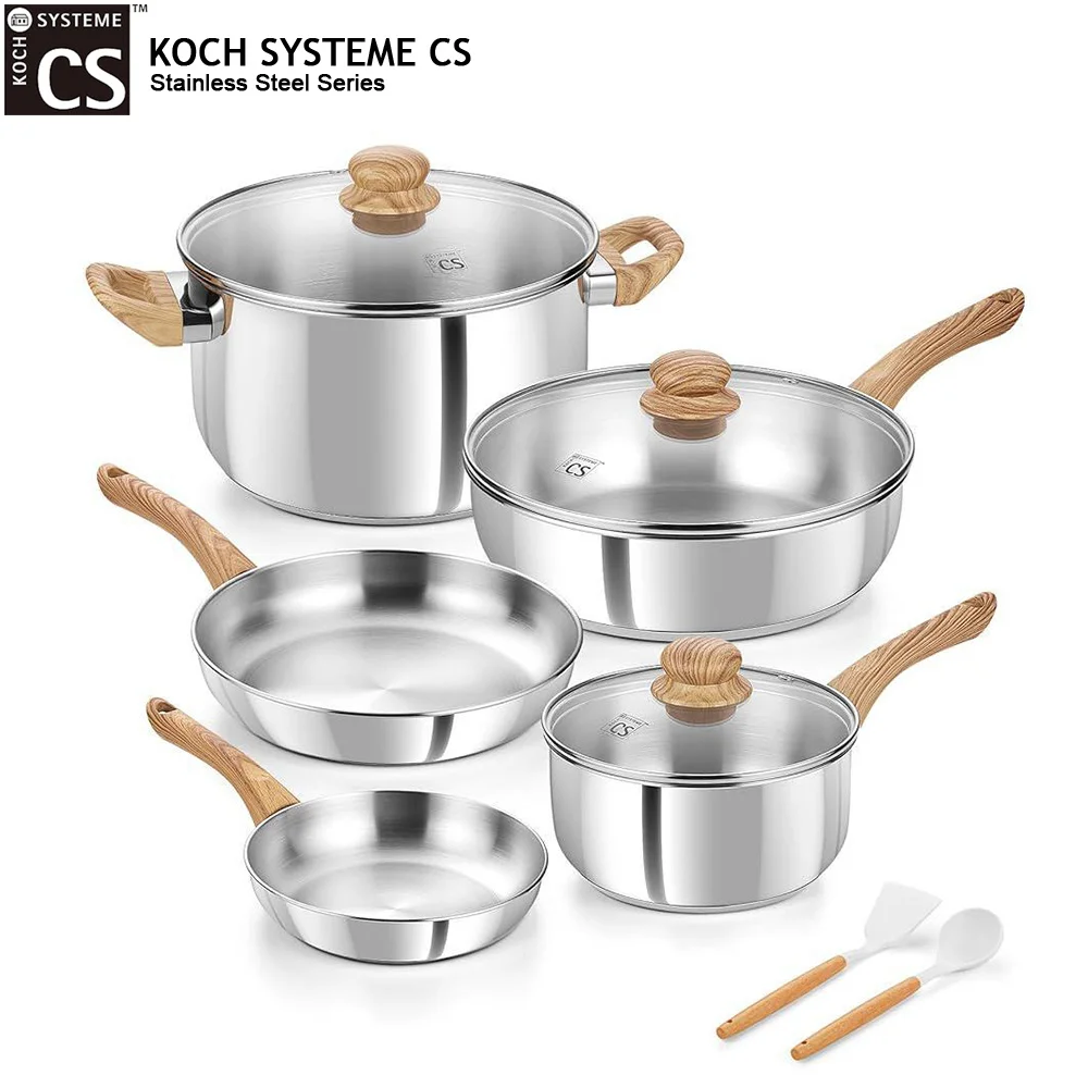 KOCH SYSTEME CS Set di Pentole Professionali in Acciaio Inox da 10 Pezzi con Manici Antiaderenti, Pentola per Stufati e Padella