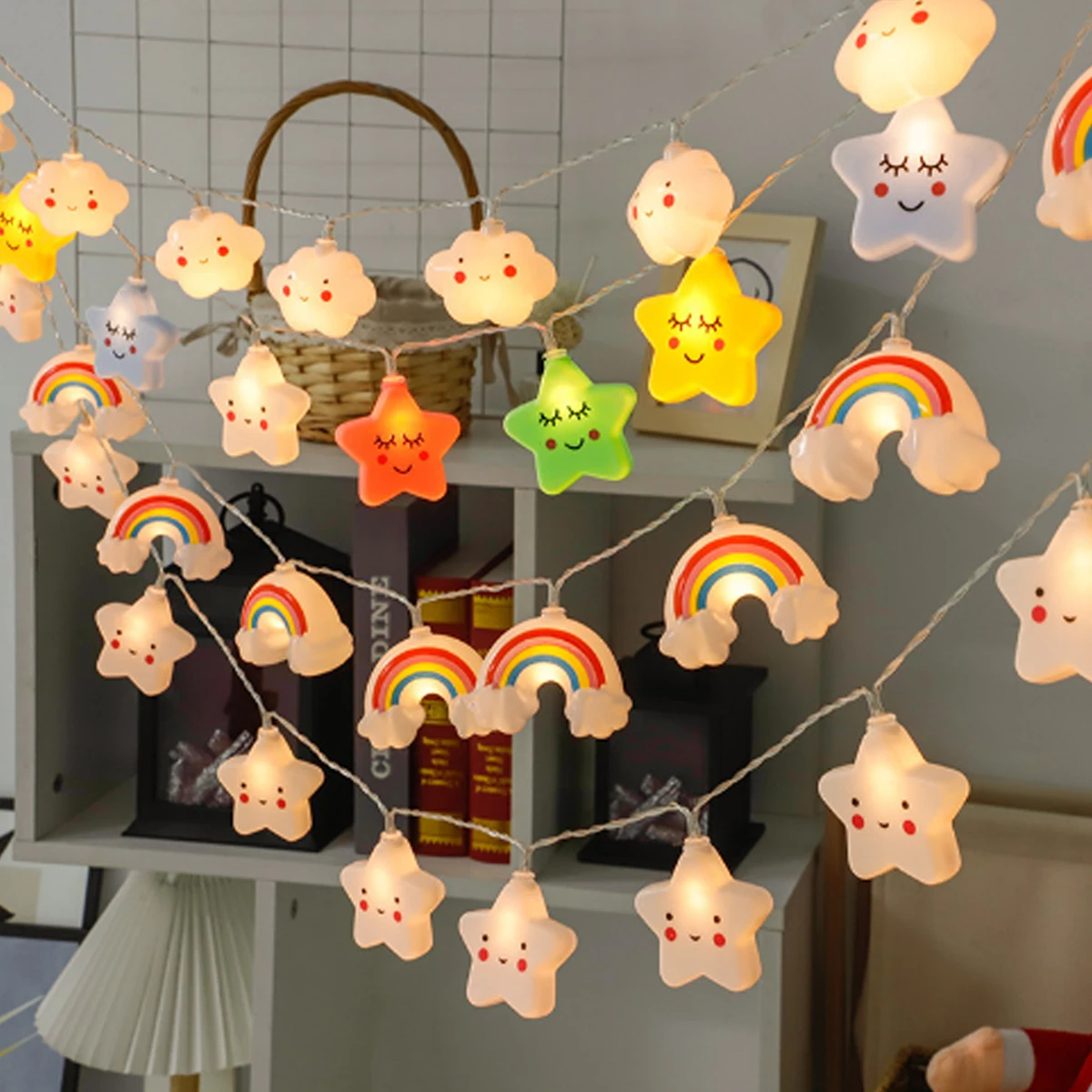 1,5 m 10Led Bunte Wolke Stern Regenbogen Lichterkette Kinderzimmer Dekor Kinder Alles Gute zum Geburtstag Party Baby Dusche Frohes neues Jahr