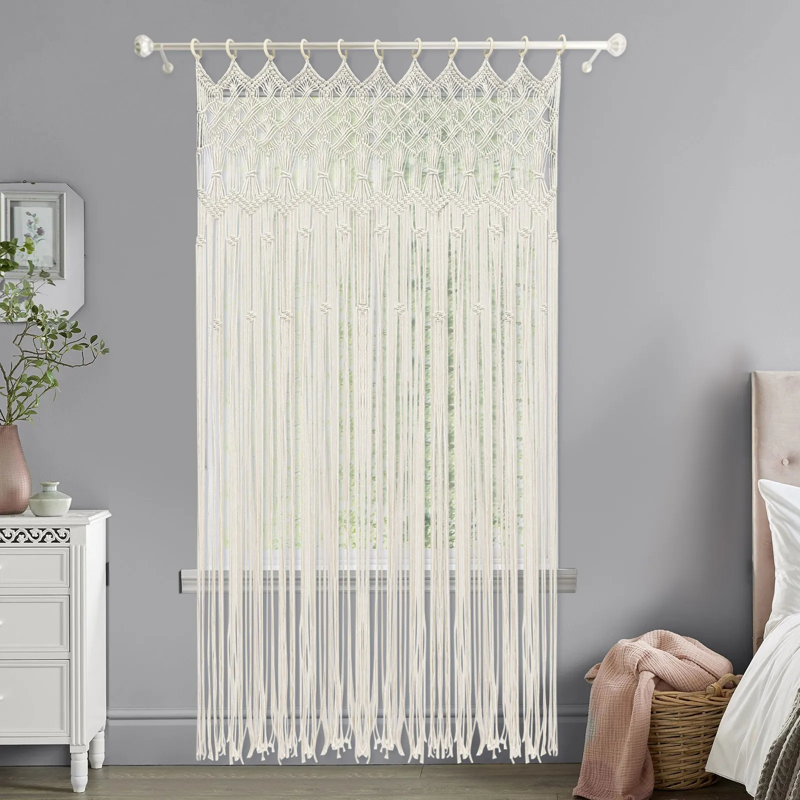 120x195cm Fadenvorhang Boho-Vorhang Handgefertigter Makramee-Türvorhang im Boho-Stil für Balkontür oder Fenster