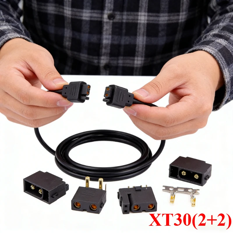 Mini XT30 (2+2) Amss Modellflugzeug-Stromanschluss XT30 (2+2) PB/PW-MXT30 (2+2)-F Stecker 500V Lötfreier Wasserdichter Anschluss Image