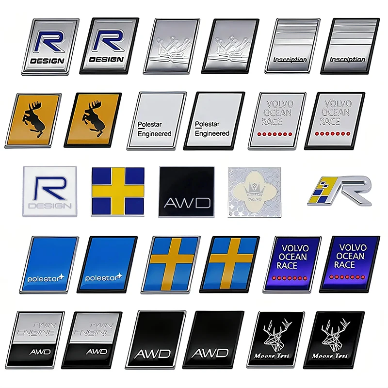 3D Metall Chrom R-Typ AWD Abzeichen Schwedische Flagge Elch Emblem Aufkleber für Volvo V40 XC60 XC90 C30 V60 – Auto Kofferraum/Kotflügel außen Image