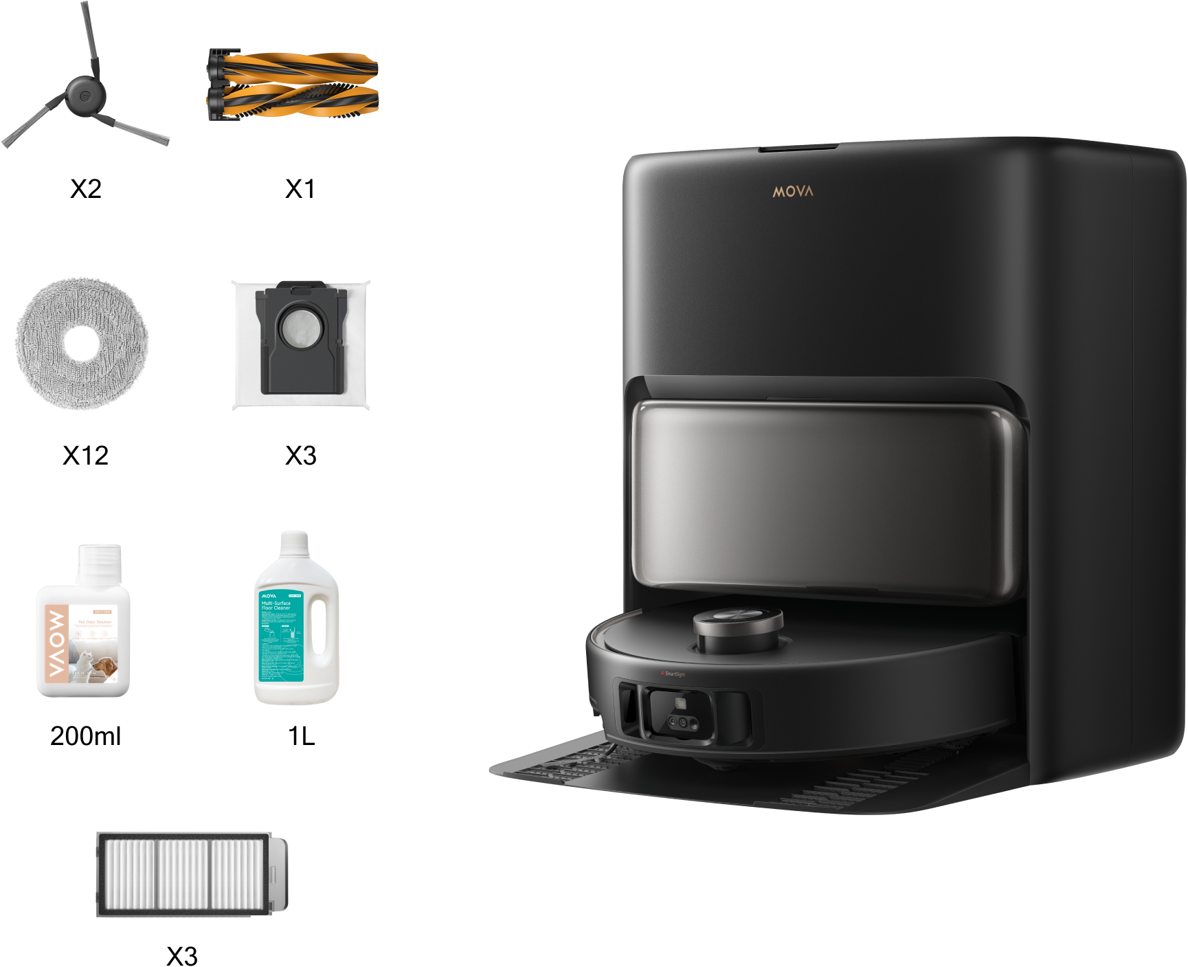 MOVA Nass-Trocken-Saugroboter "V50 Ultra Complete, automatische Staubbehälter-u. Staubbeuteltrocknung", schwarz, B:45,5cm H:47cm T:42cm, Saugroboter, Vollautomatische Basisstation, selbstreinigender HEPA-Filter