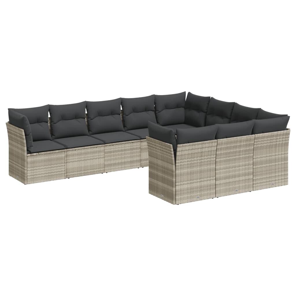 vidaXL 10-tlg. Garten-Sofagarnitur mit Kissen Hellgrau Poly Rattan Image