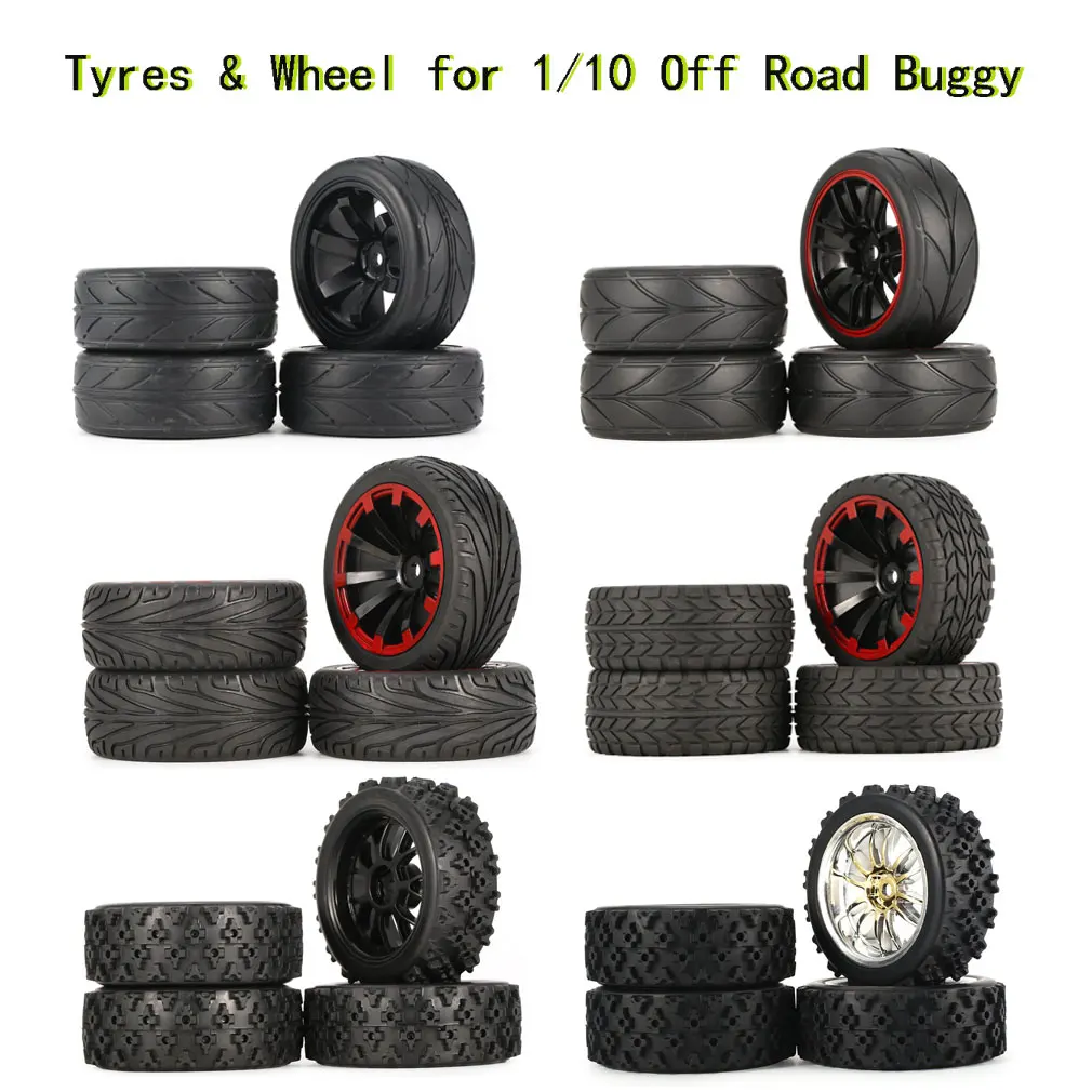 4 pezzi 1/10 1/12 1/14 1/16 Off Road Buggy pneumatici cerchioni Set anteriore posteriore 12mm mozzi esagonali per Wltoys 144001 Remo 1631 RC Car RC Car