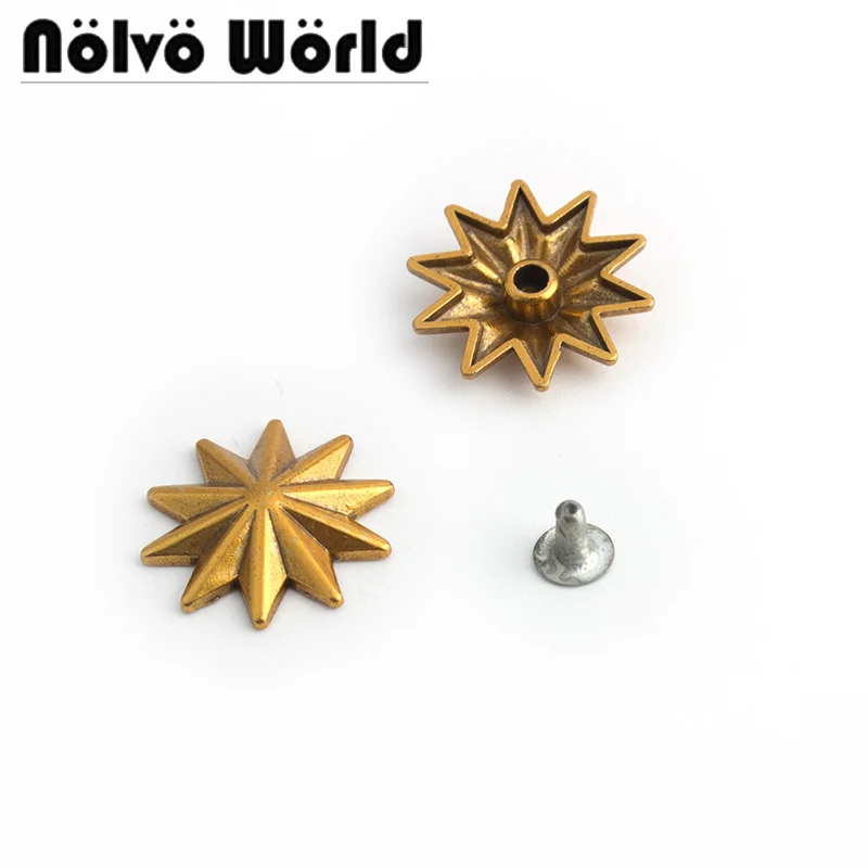 10-50-200pcs 20mm Alte Gold Metall Studs Nieten Spikes Punk Niet für Leder DIY Handwerk Teile Große Blume