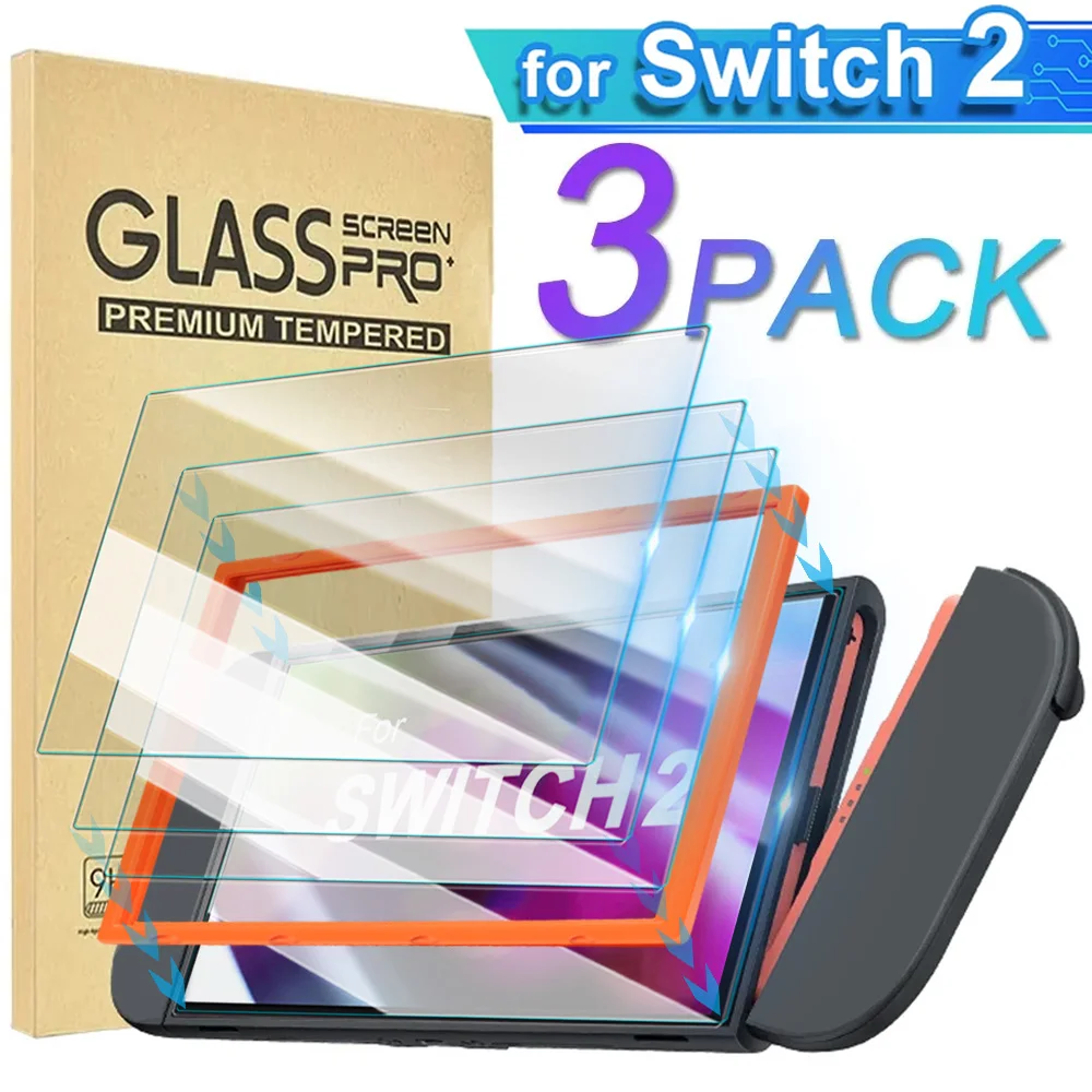 1/2/3er-Pack Displayschutzfolie aus gehärtetem Glas für Switch 2, einfach zu installierende HD-Klarfolie mit Ausrichtungsrahmen für Nintendo Switch 2 Image