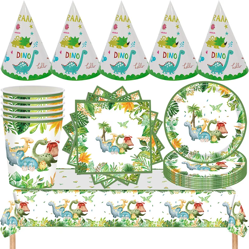 Dinosaurier Geburtstag Party Geschirr Dschungel Safari Pappteller Tassen Servietten Kinder Dinosaurier Thema Party Dekoration Dino Folienballon Image