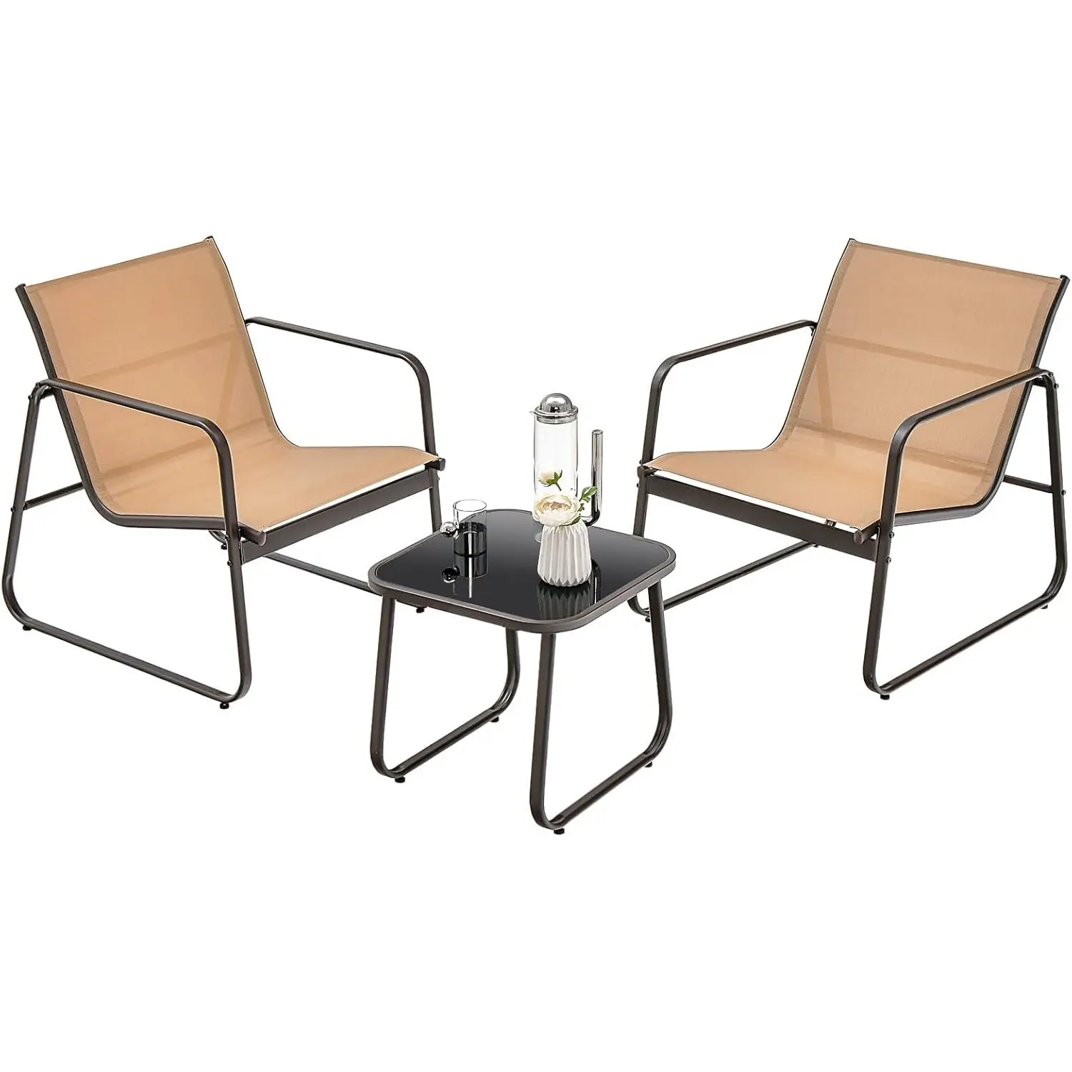 3-teiliges Gartenmöbel-Set, Balkon-Set mit 2 Stühlen und Tisch, Balkonmöbel mit atmungsaktivem Stoff, Terrassenmöbel