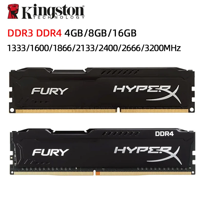 HyperX Fury DDR3 DDR4 4 GB 8 GB 16 GB 1333 MHz 1600 MHz 1866 MHz 2400 MHz 2666 MHz 3200 MHz DIMM PC3-12800 PC4-25600 DDR4 RAM Image