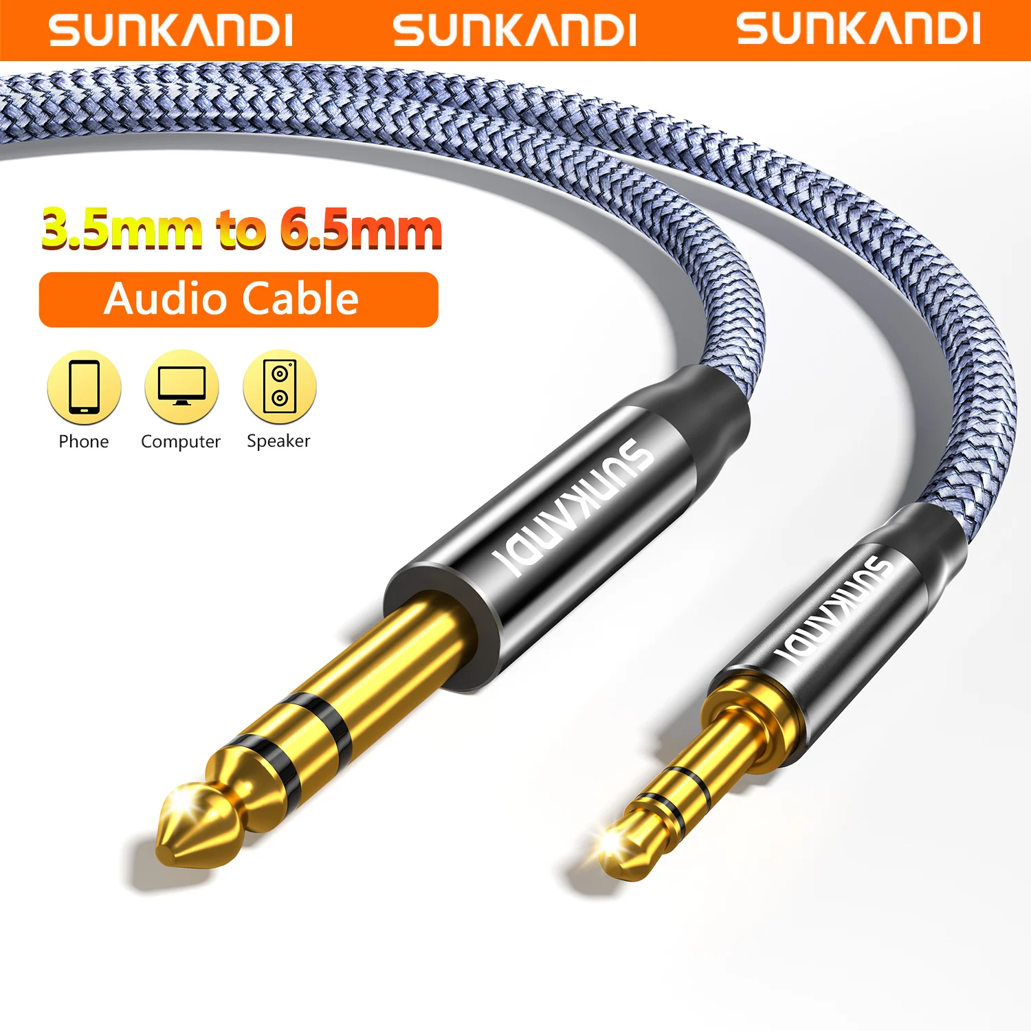 SUNKANDI 1/8 auf 1/4 Audiokabel, 3,5 mm TRS auf 6,35 mm Audiokabel, Steckerkabel für Gitarre, Laptop, Heimkino-Geräte, Lautsprecher Image