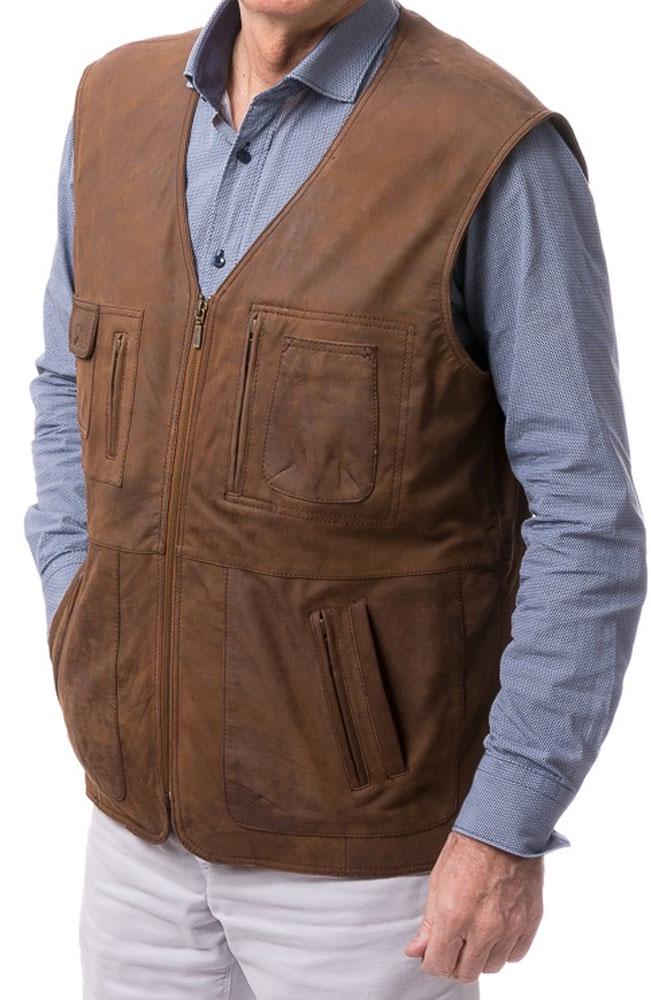 gilet in pelle da uomo, gilet in pelle marrone da uomo, gilet in vera pelle da uomo, gilet marrone classico, giacca in pelle senza maniche, regali per