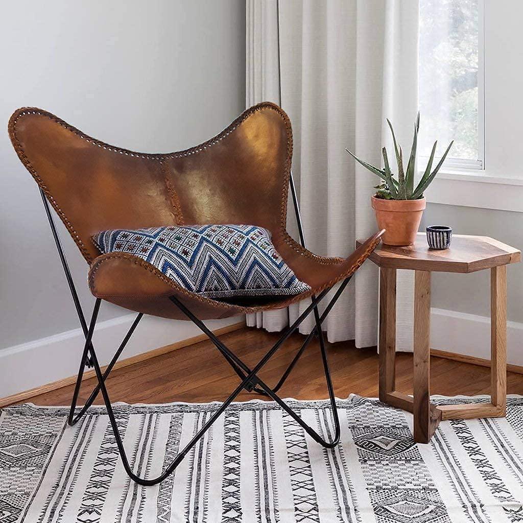 Sedia a farfalla in vera pelle, sedia relax, sedia lounge rustica, complemento d'arredo per patio, mobili da esterno, sedia pieghevole vintage, regalo