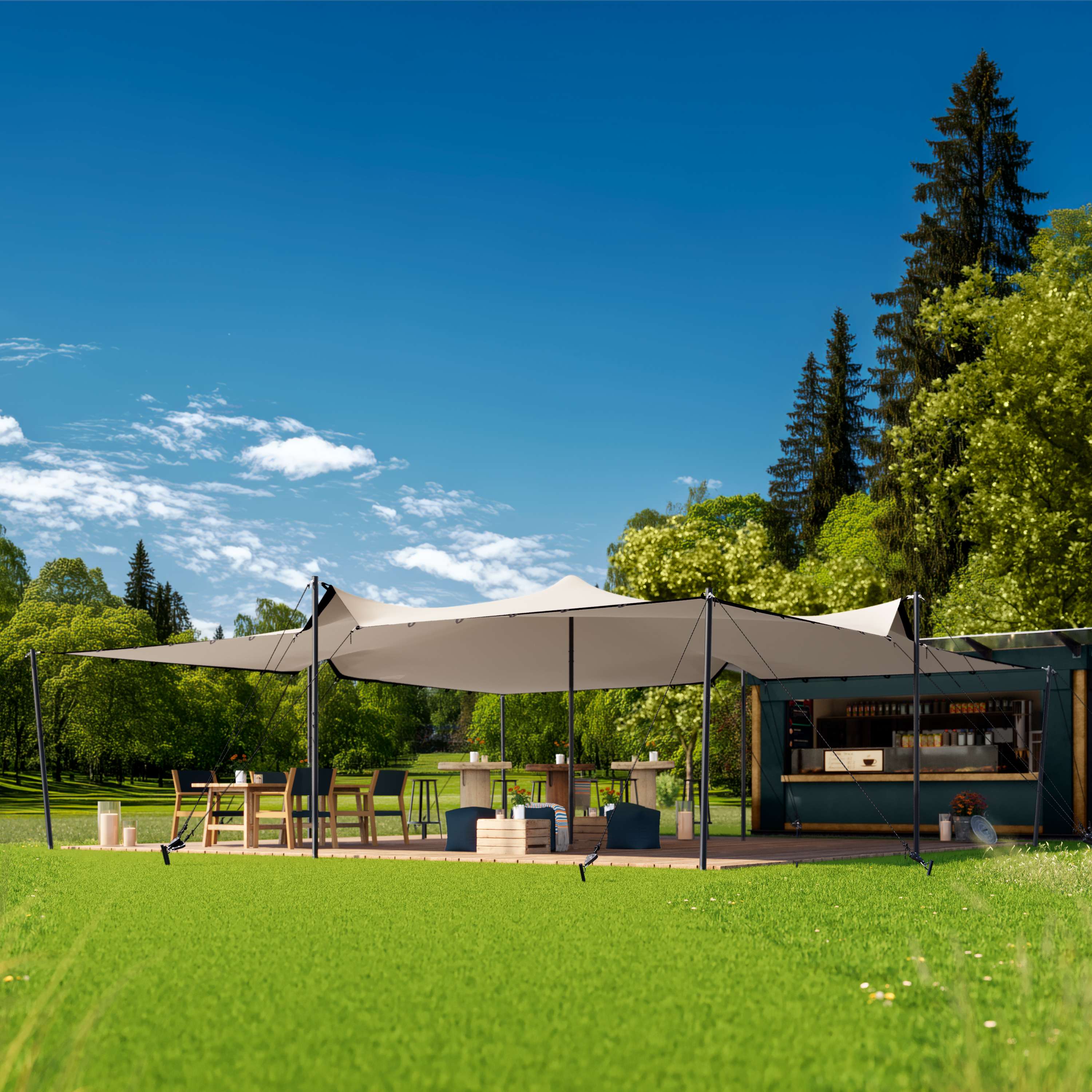 7,5x7,5 m Stretchzelt, inkl. Aluminiumpfosten-Set, Sand - (1705) Image