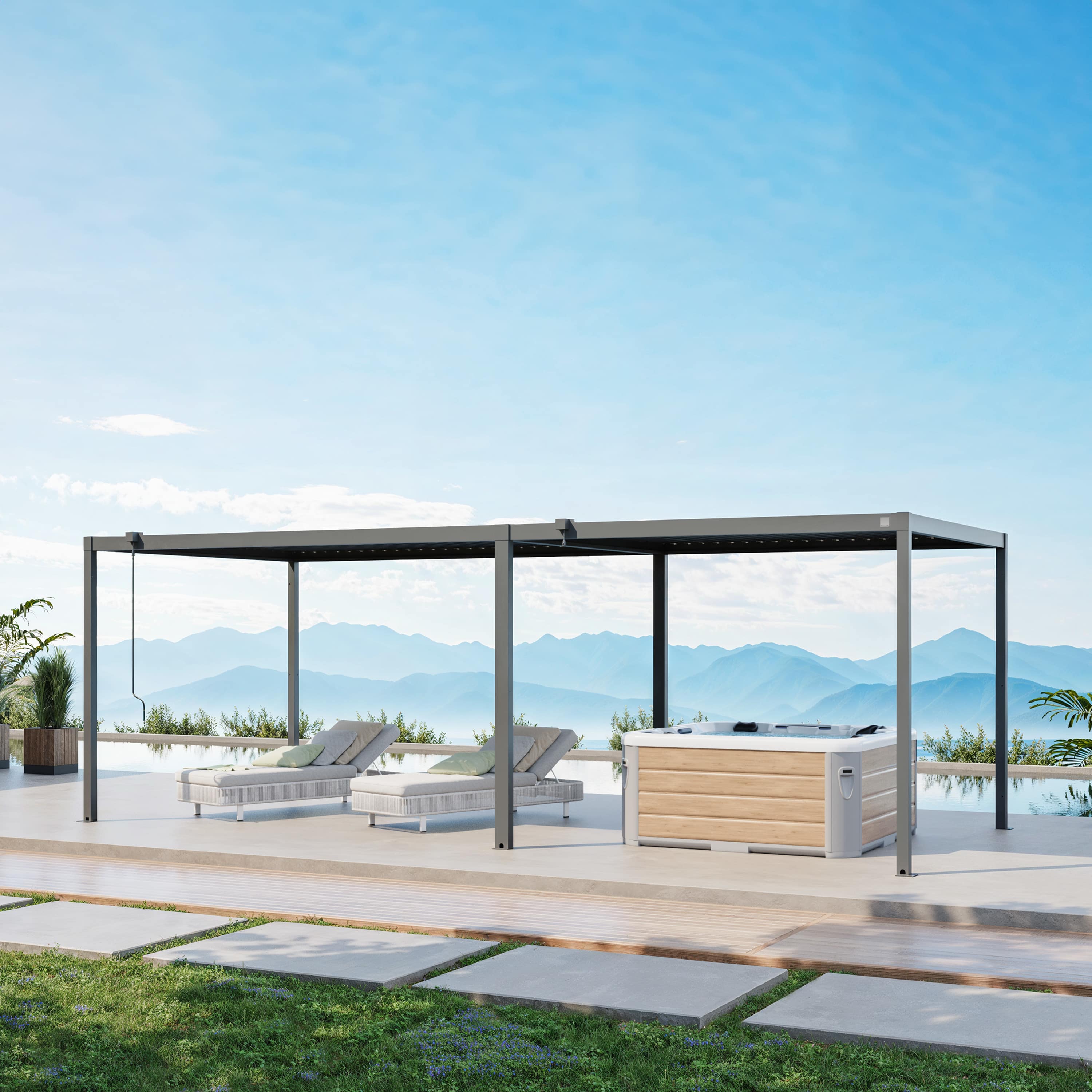 3x7m Pergola in Anthrazit; mit Lamellendach in anthrazit - (GFPV01112) Image