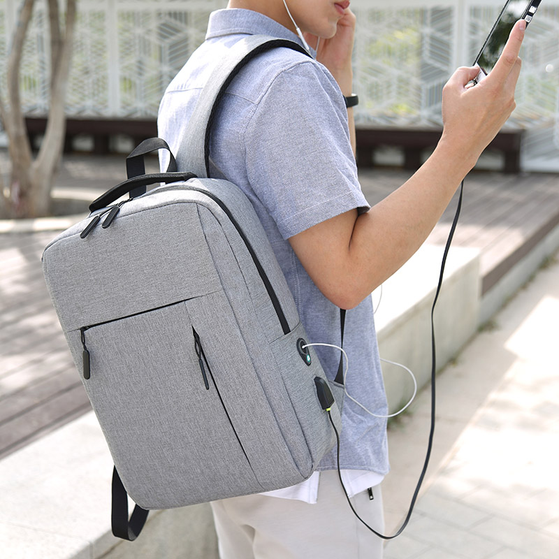 Unisex Business Casual Laptop Backpack With USB Charging Port Lightweight Nylon Shoulder Bag grey