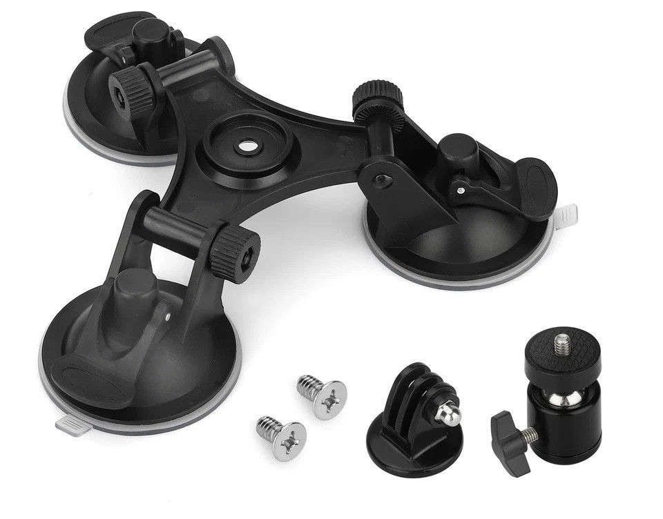 Triple Suction Cup Car Holder Mount For GoPro Hero & DJI OSMO Action Cameras Durable & Stable Triple Suction Cup Car Holder Mount For GoPro Hero & DJI OSMO Action Cameras Durable & Stable