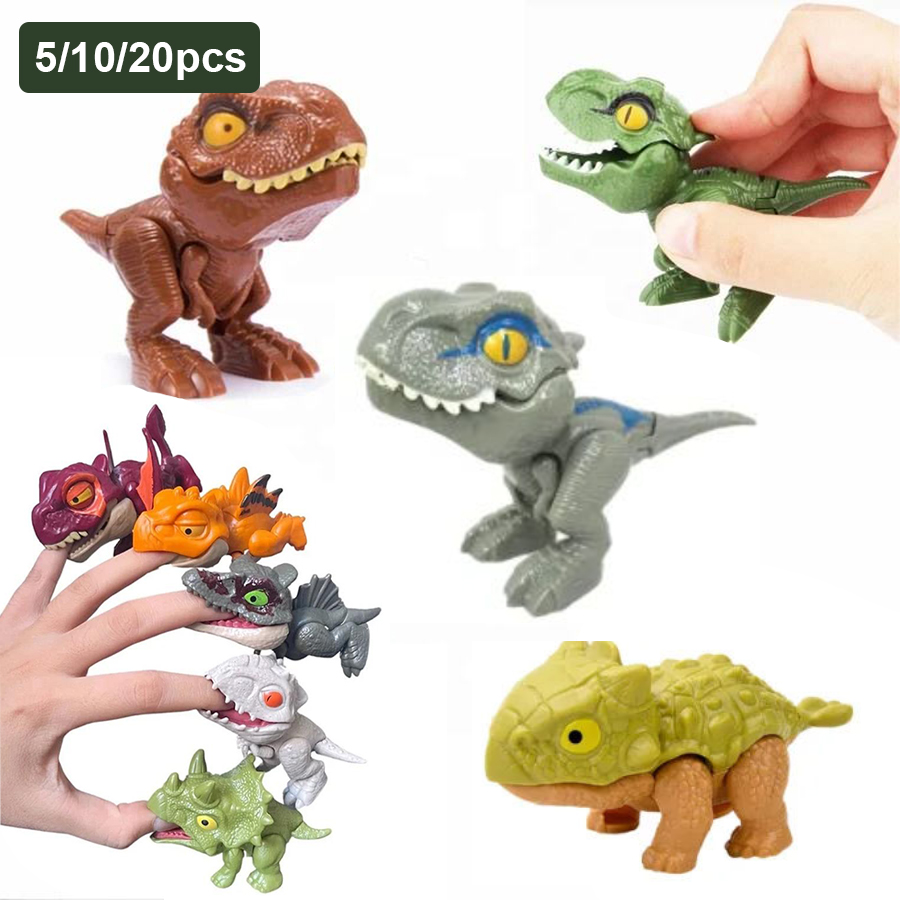 Funny Mini Cartoon Dinosaur Toy Plastic Tyrannosaurus Finger Puppet, Jointed Animal Hand Doll Prop 5pcs Random