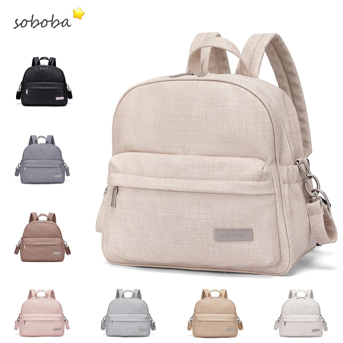 Soboba Waterproof Diaper Backpack Stylish Large Capacity Baby Bag For Modern Moms light Gray