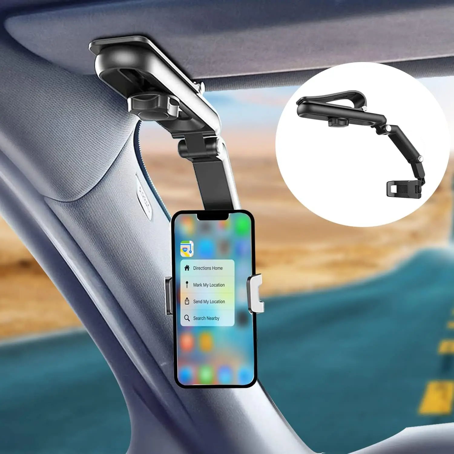 Rotating Sun Visor Phone Holder For Car Multifunctional Cell Phone Mount grey